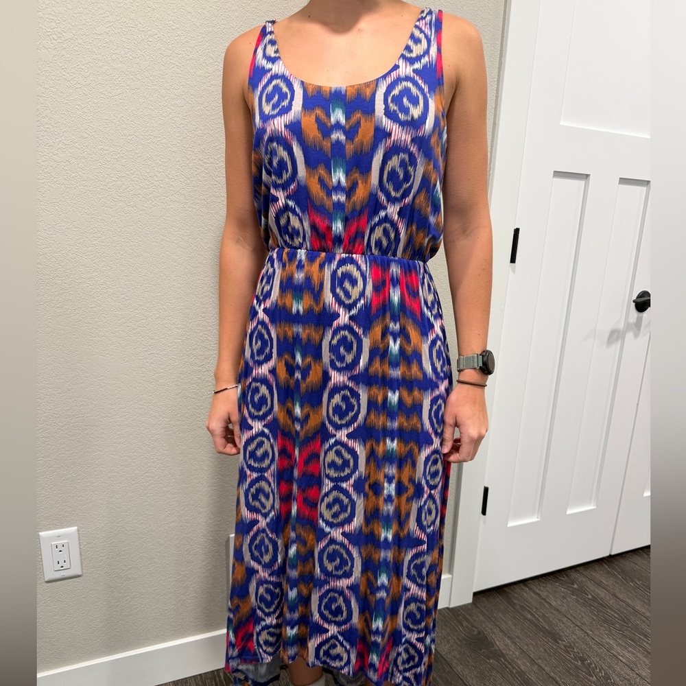 Blue Multi-Print Sleeveless Maxi Dress